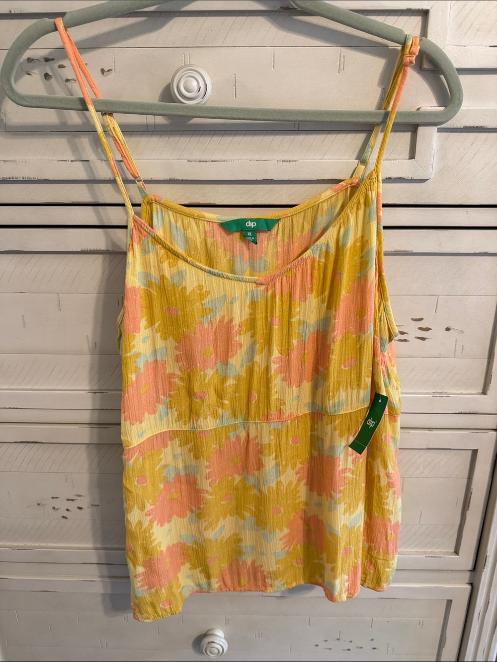 dip Yellow and Peach Floral Spaghetti-Strap Tank